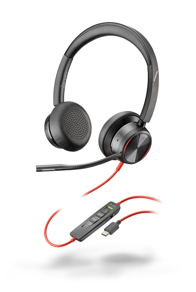 Poly Blackwire 8225 USB-C+USB-A 変換アダプタ付 両耳 有線モデル ノイズキャンセリングマイク搭載 レザレットイヤークッション