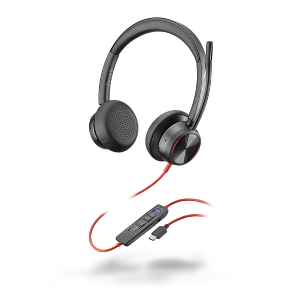 Poly Blackwire 8225 USB-C +USB-A 変換アダプタ付 両耳 有線モデル ノイズキャンセリングマイク搭載 レザレットイヤークッション  Microsoft Teams認定モデル