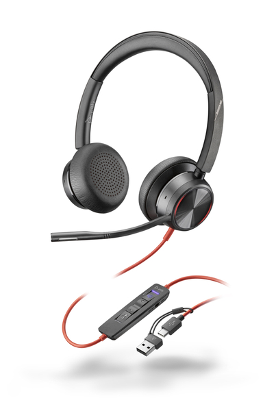 Poly Blackwire 8225 USB-C +USB-A 変換アダプタ付 両耳 有線モデル ノイズキャンセリングマイク搭載 レザレットイヤークッション  Microsoft Teams認定モデル