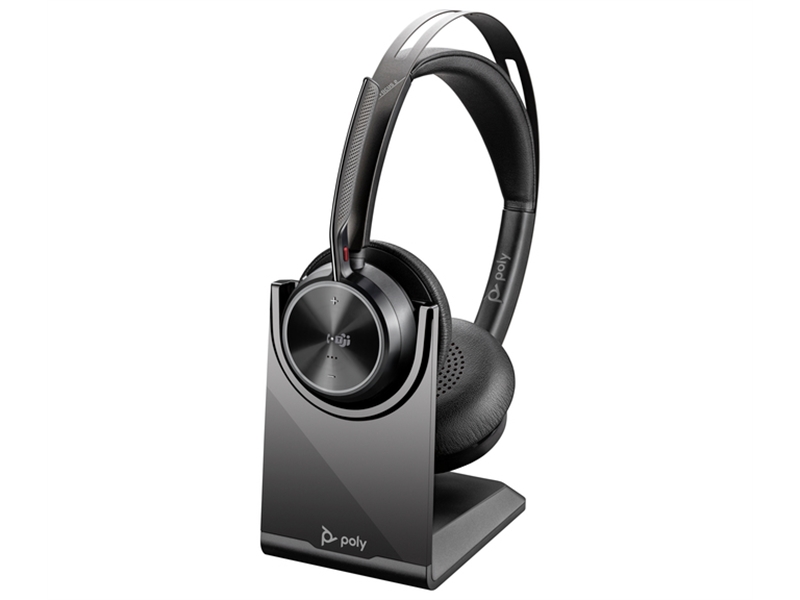 Poly Voyager Focus 2 USB-Cドングル付 +USB-A 変換アダプタ付 充電スタンド付 両耳 ワイヤレスモデル ノイズキャンセリングマイク搭載 Microsoft Teams認定モデル