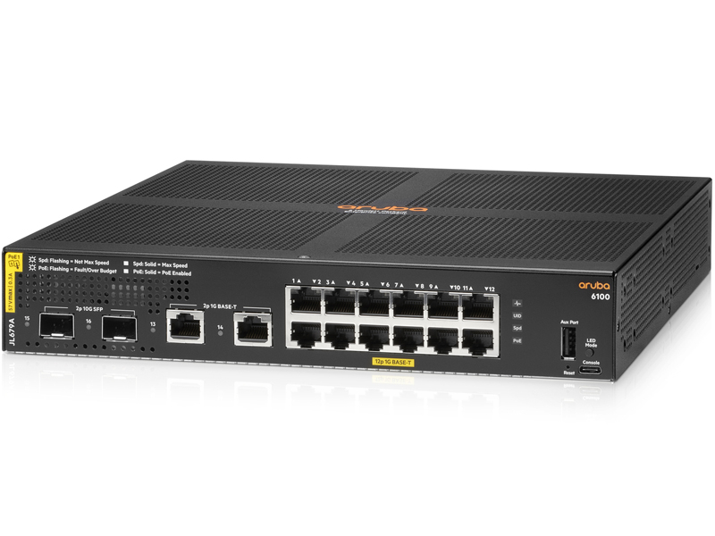 HPE Aruba Networking CX 6100 12G Class4 PoE 2G/2SFP+ 139W Switch