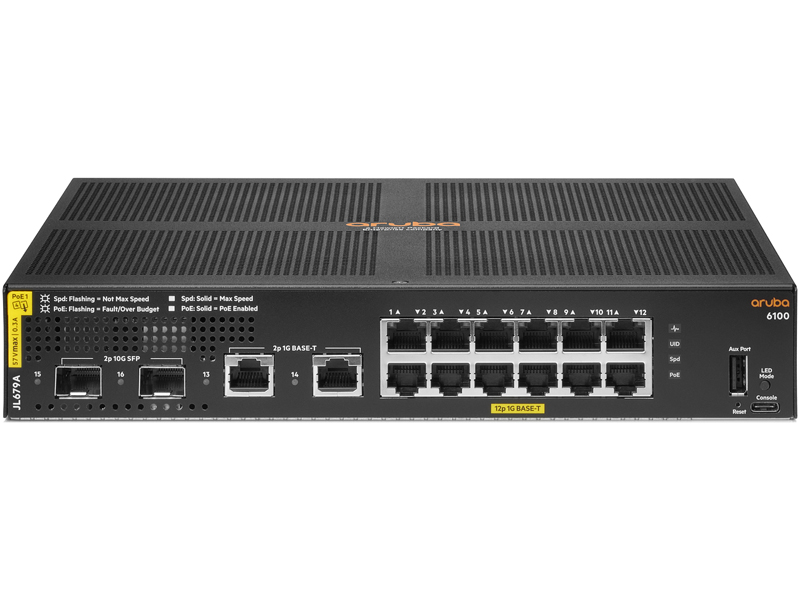 HPE Aruba Networking CX 6100 12G Class4 PoE 2G/2SFP+ 139W Switch