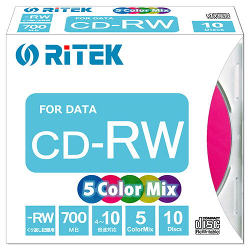 RiTEK データ用CD-RW 700MB 10枚パックカラーミックス （スリムケース）