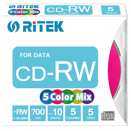 RiTEK データ用CD-RW 700MB 5枚パックカラーミックス （スリムケース）