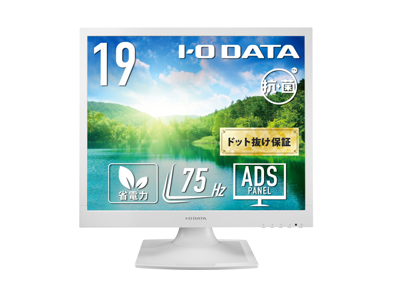 スクエア液晶ディスプレイ 19型/1280×1024/アナログRGB×1、DVI-D×1/ホワイト/スピーカー：あり/広視野角パネル採用し、目に優しい機能搭載モデル/「5年保証」/抗菌