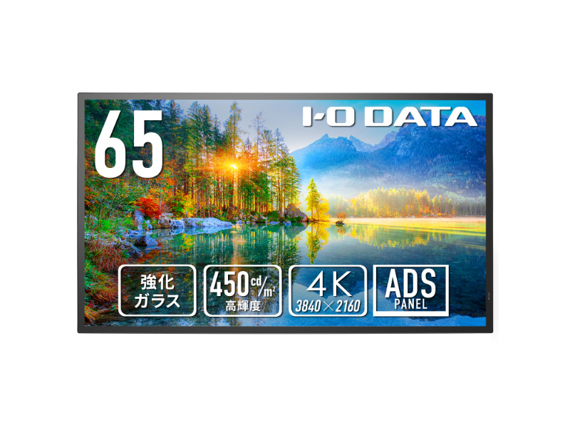 ワイド液晶ディスプレイ 65型/3840×2160/HDMI(HDCP 2.2)、D-sub9ピン(オス)、USB Standard A/ブラック/スピーカー：あり/強化ガラス&防塵仕様で安心・安定運用を実現