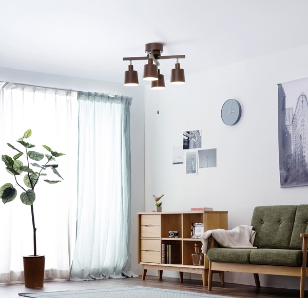 4灯シーリングライト クロスタイプ ブラウン