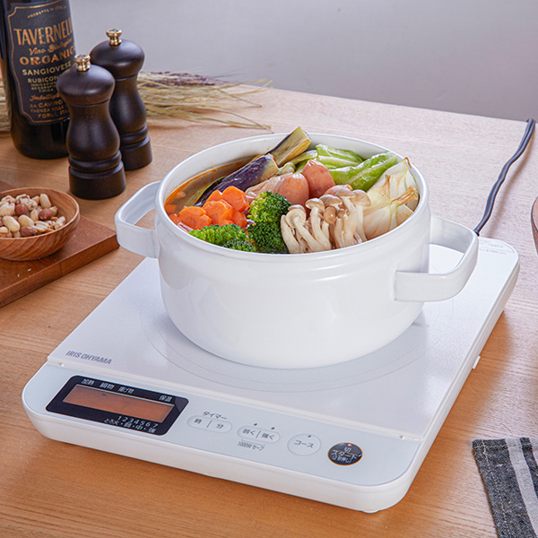 IHコンロ 1400W 液晶付き ホワイト