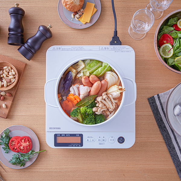 IHコンロ 1400W 液晶付き ホワイト