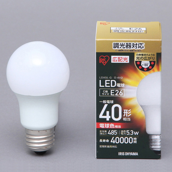 LED電球 調光 E26 広配光 40形相当 電球色