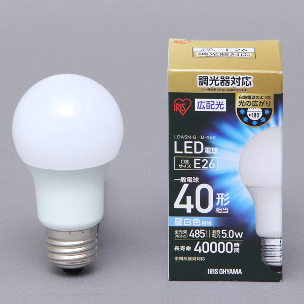 LED電球 調光 E26 広配光 40形相当 昼白色