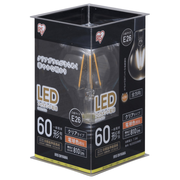 LEDフィラメント電球 E26 60形相当 電球色 非調光クリア