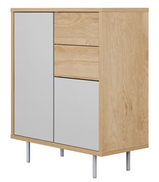 リビングキャビネット 金属脚付き ナチュラル/グレー