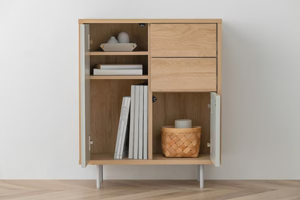 リビングキャビネット 金属脚付き ナチュラル/グレー