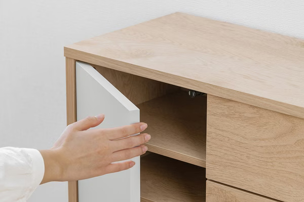 リビングキャビネット 金属脚付き ナチュラル/グレー