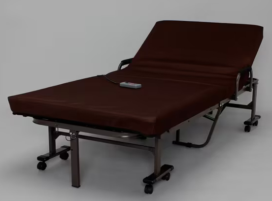 折りたたみ電動リクライニングベッド セミシングル ブラウン