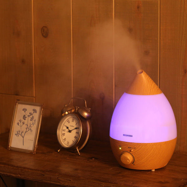 超音波式加湿器 しずく型 木目調 ダークブラウン