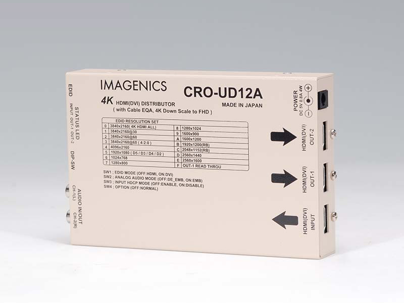 4K HDMI1入力2分配器（ケーブル補償器、EDIDエミュレータ、音声エンベデッド/デエンベデッド）