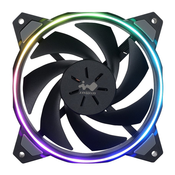 両面に円のアドレサブルRGBを使ったライティングが可能。耐震性ゴムスタンドで振動を防ぎPWMに対応し最適な回転数で冷却できるファン