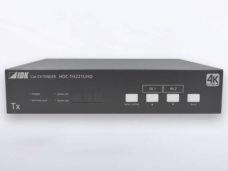 4K60、HDCP2.2対応2入力3分配出力ツイストペアケーブル延長器