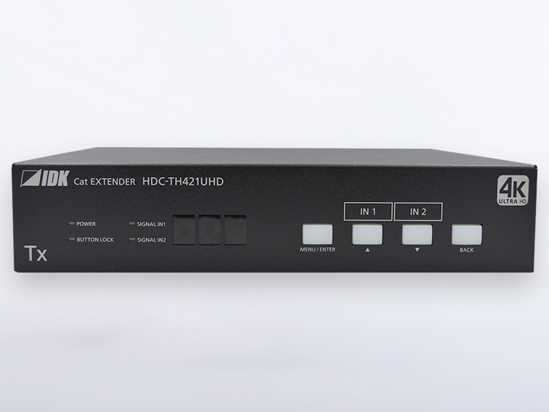 4K60、HDCP2.2対応2入力5分配出力ツイストペアケーブル延長器