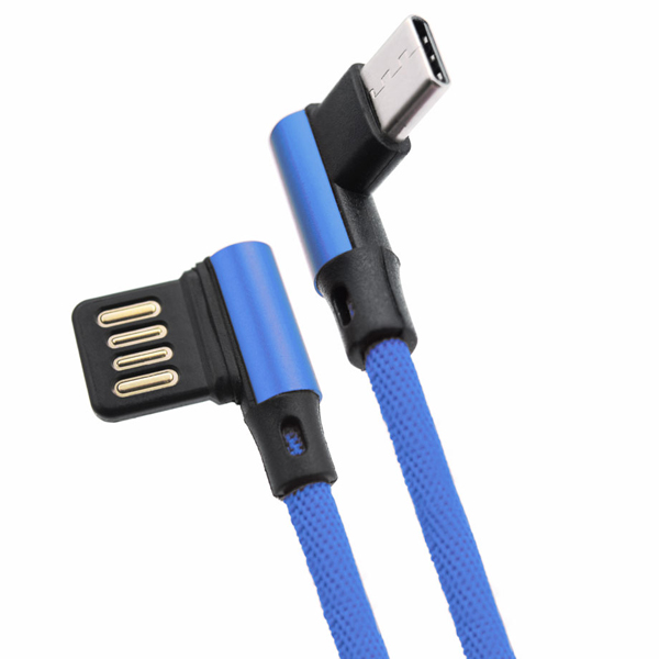アルミニウムヘッド両L型ケーブル for Type-C 2.0m ブルー