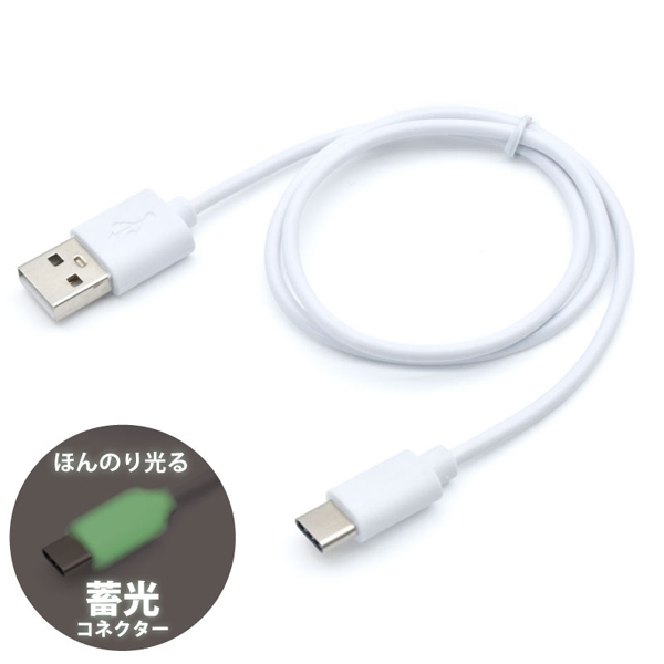 蓄光 3.0A急速充電対応USB Type-C充電通信ケーブル ホワイト