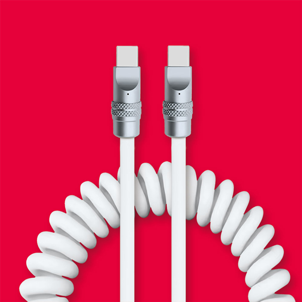 PD100W シリコンコイルケーブル 1.5m ホワイト