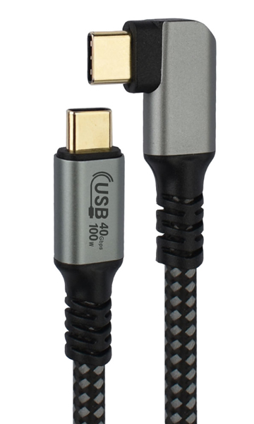 USB4対応100W Type-Cケーブル L型コネクタ 1m