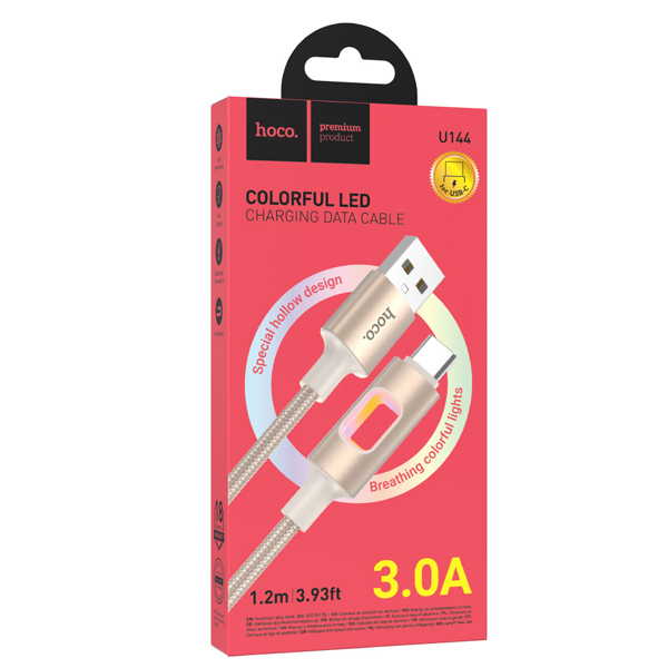 hoco U144 カラフルLED Type-Cケーブル ゴールド