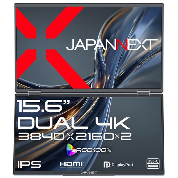 デュアル液晶ディスプレイ 15.6型/3840×2160/HDMI×1、DP×1、USB-C×2/ブラック/スピーカー有/2年保証