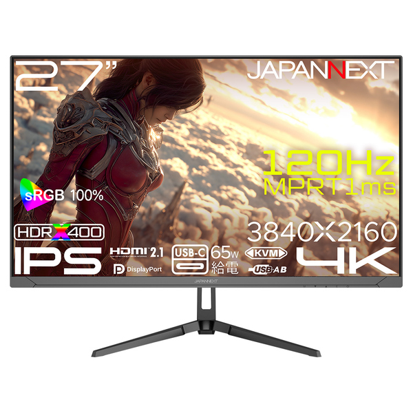 ゲーミング液晶ディスプレイ 27型/3840×2160/HDMI×2、DP×1、USB-C×1/ブラック/スピーカー有/2年保証