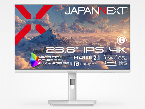 液晶ディスプレイ 23.8型/3840×2160/HDMI×1、DP×1、USB-C×1/ホワイト/スピーカー無/2年保証