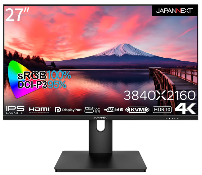 液晶ディスプレイ 27型/3840×2160/DP×1、HDMI×1、USB Type-C×1/ブラック/スピーカー：無/2年保証