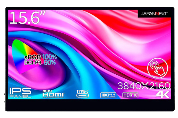 タッチパネル対応液晶ディスプレイ 15.6型/3840×2160/miniHDMI×1、USB Type-C×2/ブラック/スピーカー：有/2年保証