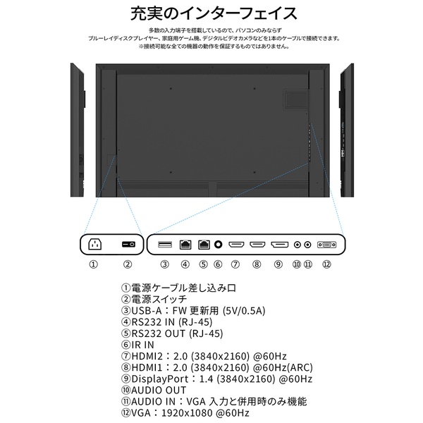 50型/3840×2160/HDMI×2、DP×1、VGA×1/ブラック/スピーカー有/5年保証