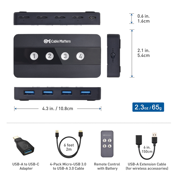 Cable Matters USB切替器 4ポートUSB-A USB-C変換アダプタ付き