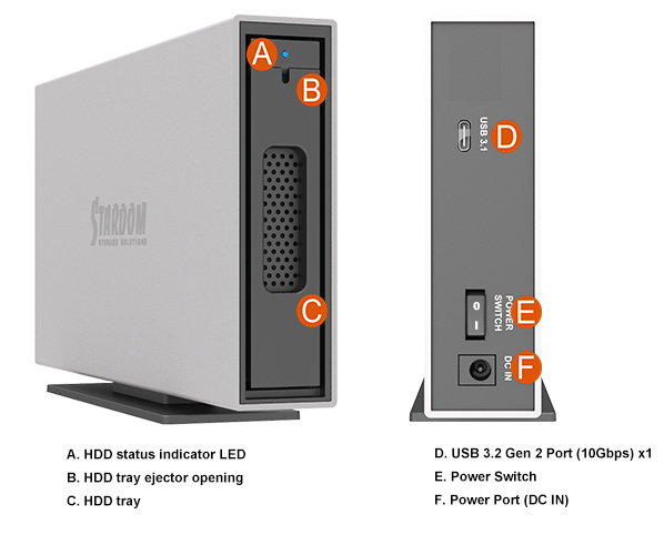 1 Bay 6G USB External Storage with USB C-A cable (Silver)