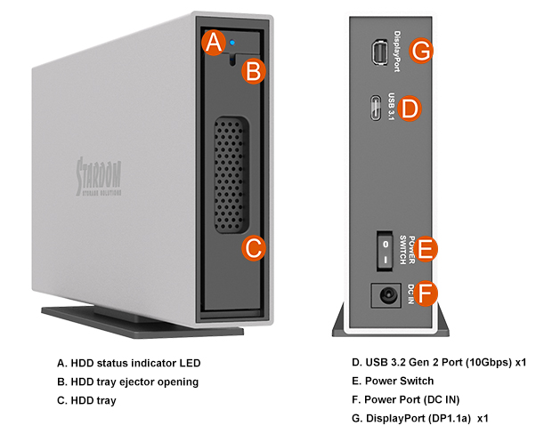 1 Bay USB3.2 Type-C External Storage adding Power Delivery and Display Port (Silver)
