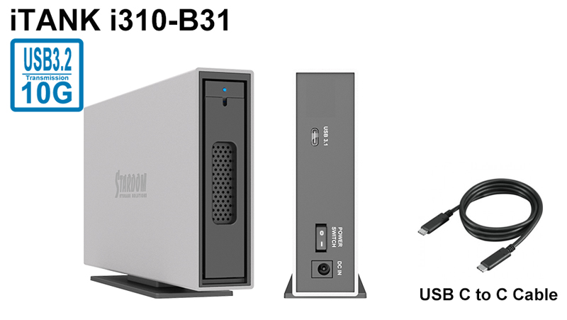 1 Bay USB3.2 Type-C External Storage with USB C-C cable (Silver)