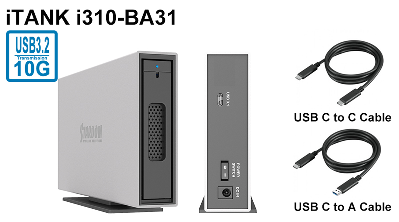 1 Bay USB3.2 Type-C External Storage with 1 x USB C-C cable addition 1 x C-A cable (Silver)