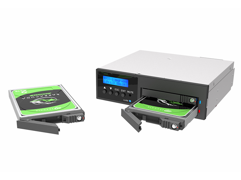 内蔵2Bay 2024 6G RAIDユニット Removable tray (9mm) LCD display、鍵付