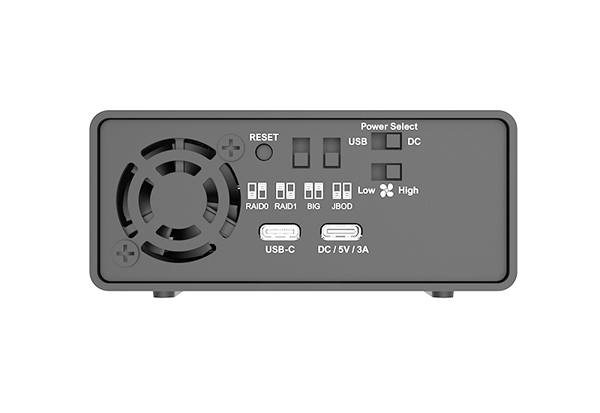 2 Bay USB3.2 Type-C External Storage USB BUS-power or DC input with USB C-C cable (Black)