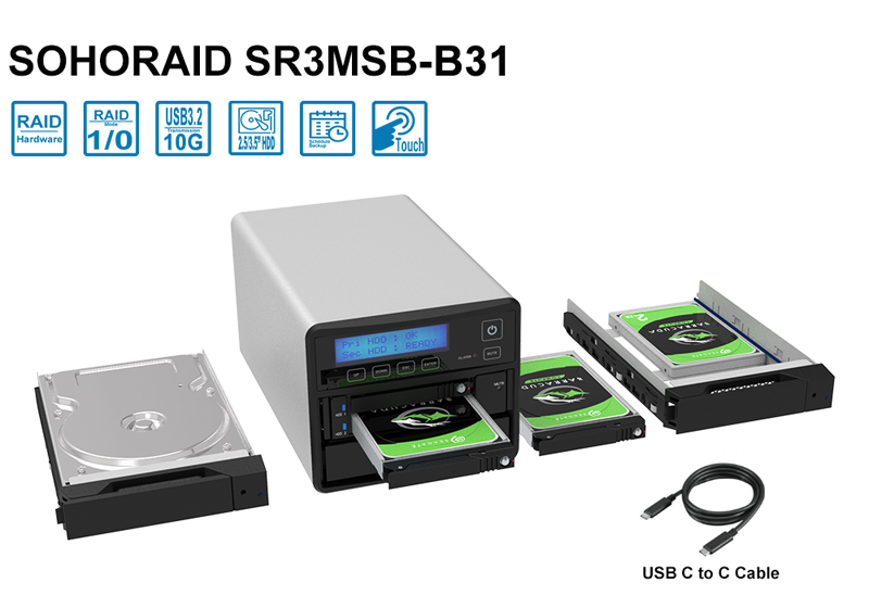 3 Bay USB3.2 Type-C Storage Silver for three 2.5 inch HDD or SSD