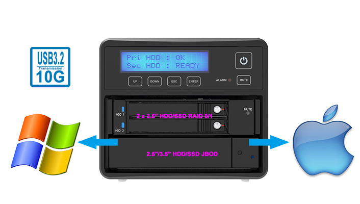 3 Bay USB3.2 Type-C Storage Silver for three 2.5 inch HDD or SSD