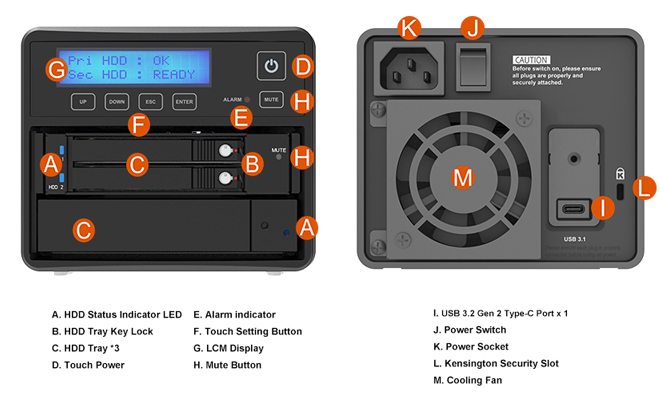 3 Bay USB3.2 Type-C Storage Silver for three 2.5 inch HDD or SSD