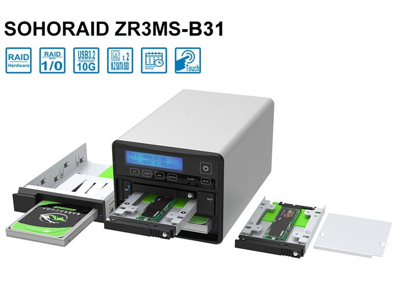 3 Bay USB3.2 Type-C Storage for 2 x M.2 SATA Drive + 1 x 2.5 HDD SSD