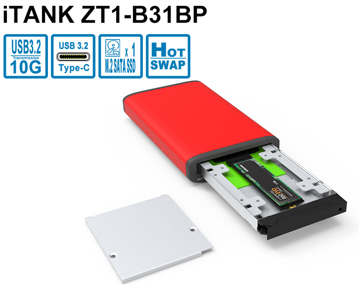1 Bay USB3.2 Gen2 Type-C Storage Red interface Support M.2 SATA SSD