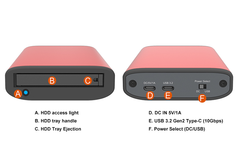 1 Bay USB3.2 Gen2 Type-C Storage Red interface Support M.2 SATA SSD