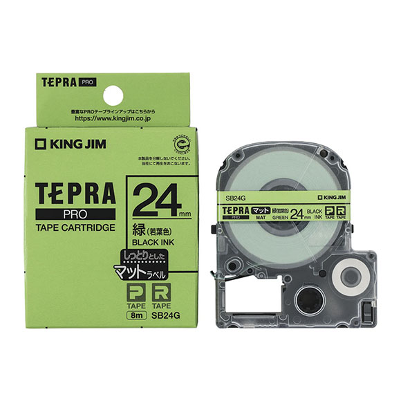 「テプラ」PROテープカートリッジ マットラベル（若葉色） 黒文字 24mm